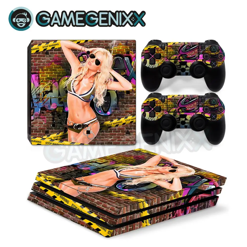 Наклейка на кожу GAMEGENIXX Виниловая наклейка для PS4 Pro консоли и 2 контроллера-сексуальная девушка