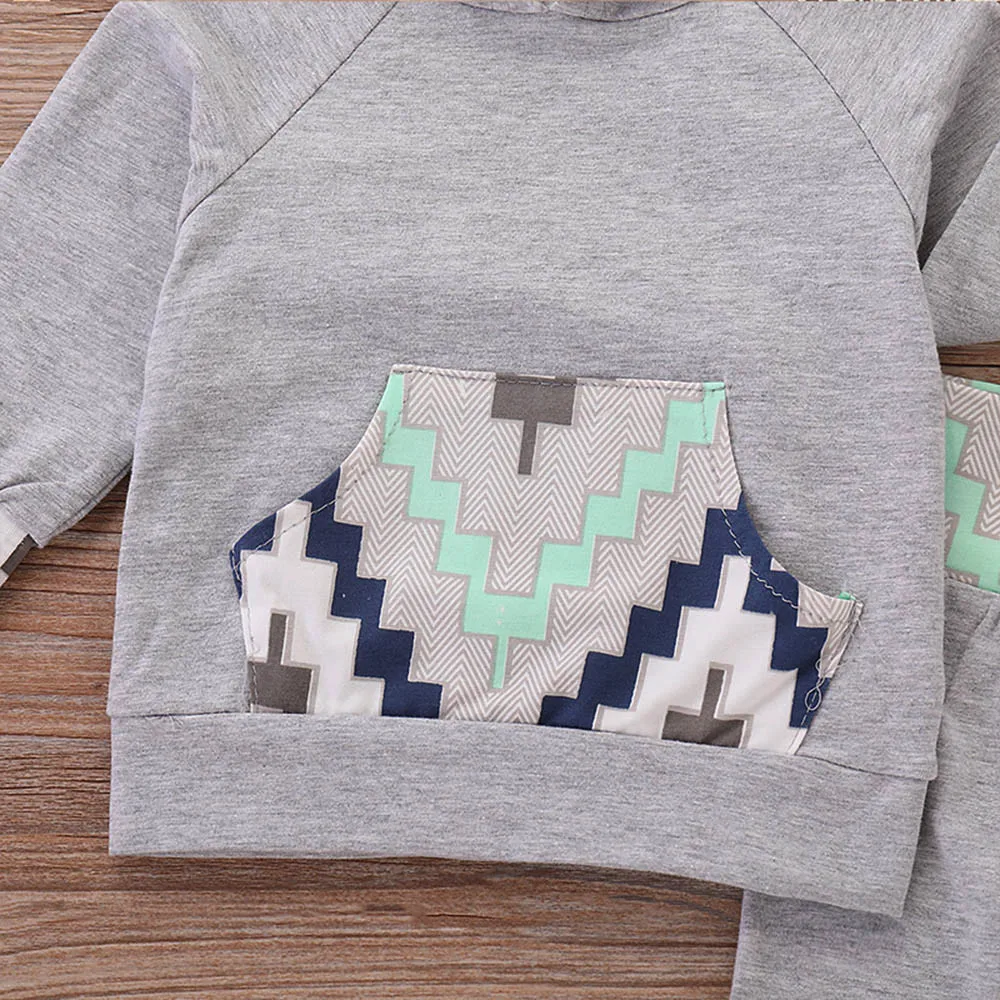 Cotton boy summer suit 2PCs Toddler Baby Boy Clothes Geometric Print Hoodie Tops+Long Pants Set Outfits boys clothes hot #06 |