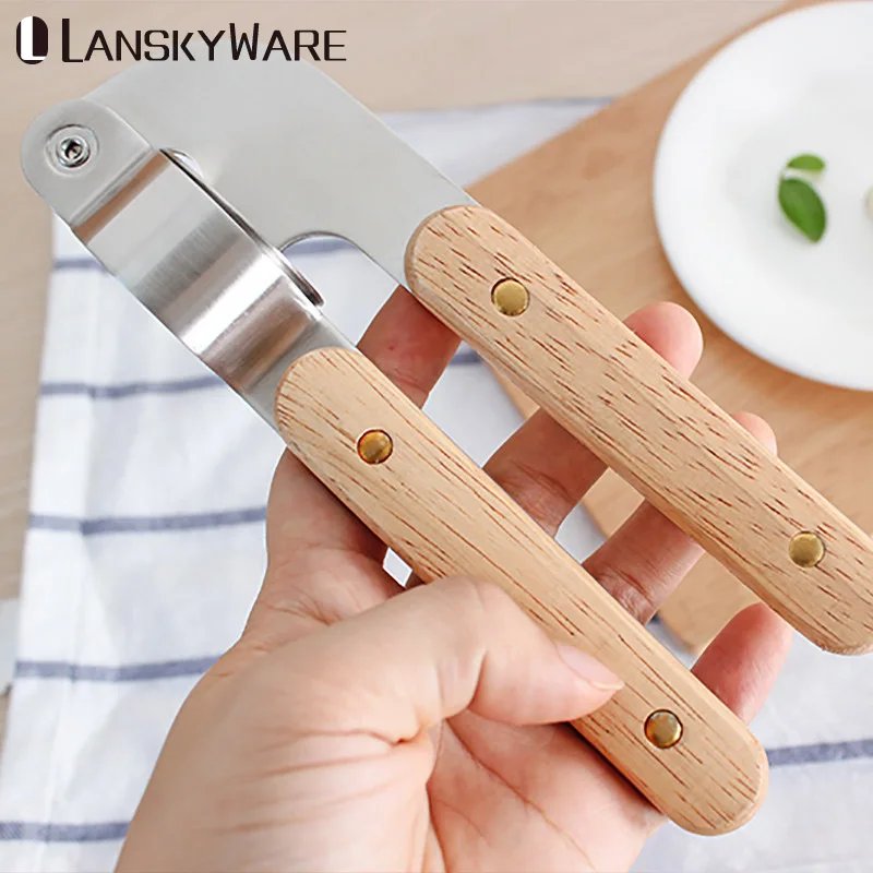 LANSKYWARE 304 нержавеющая сталь Чеснок Пресс с деревянной ручкой дробилка Резак имбирный пресс слайсер кухонные