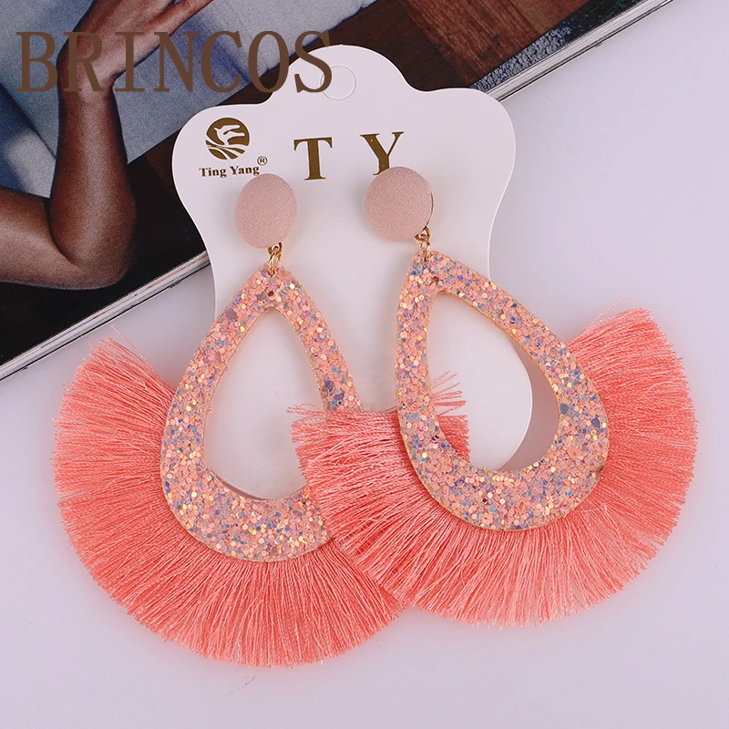 26 Earrings for women Neon green Tassel boho gold korean indian jewelry statement drop handmade oversize bohemia aliexpress - Metal Color: 26