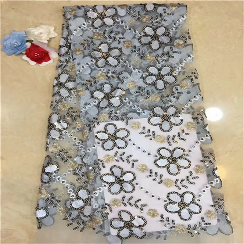 

African Lace Fabric, 2019 Latest Sequins Embroidered Nigerian Laces Fabric, High Quality French Tulle Lace Fabric For Wedding