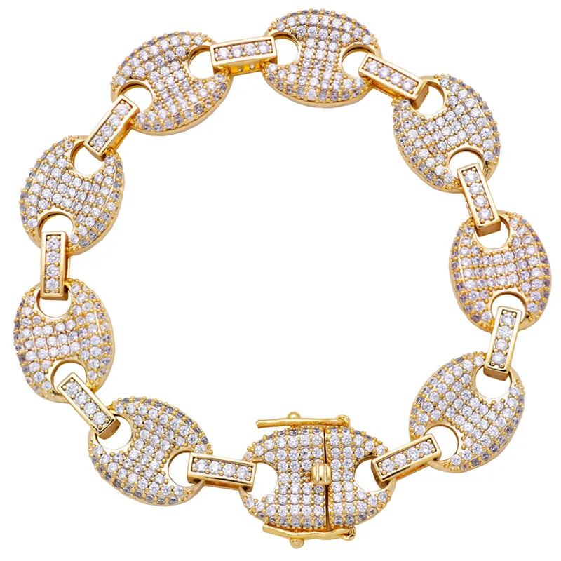 Микро с инкрустацией AAA фианиты Iced Out кофейные бобы пышные морские цепи браслеты для мужчин хип хоп Bling CZ браслеты мужские ювелирные изделия - Окраска металла: gold 1