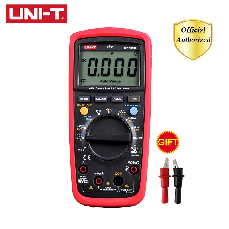 UNI-T UT139C True RMS Digital Multimeter Auto Range Handheld Tester Meter 6000 Count Voltmeter Current Temperature Test