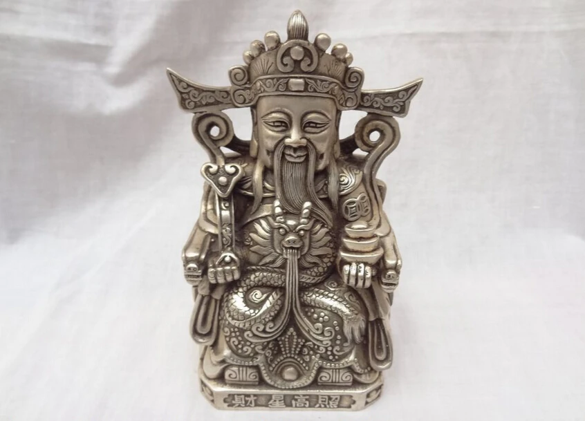 Elegant old S4759 Chinese Silver Buddhism Joss Dragon Head YuanBao RuYi Mammon God Statue (A 0319 discount 35%) | Дом и сад