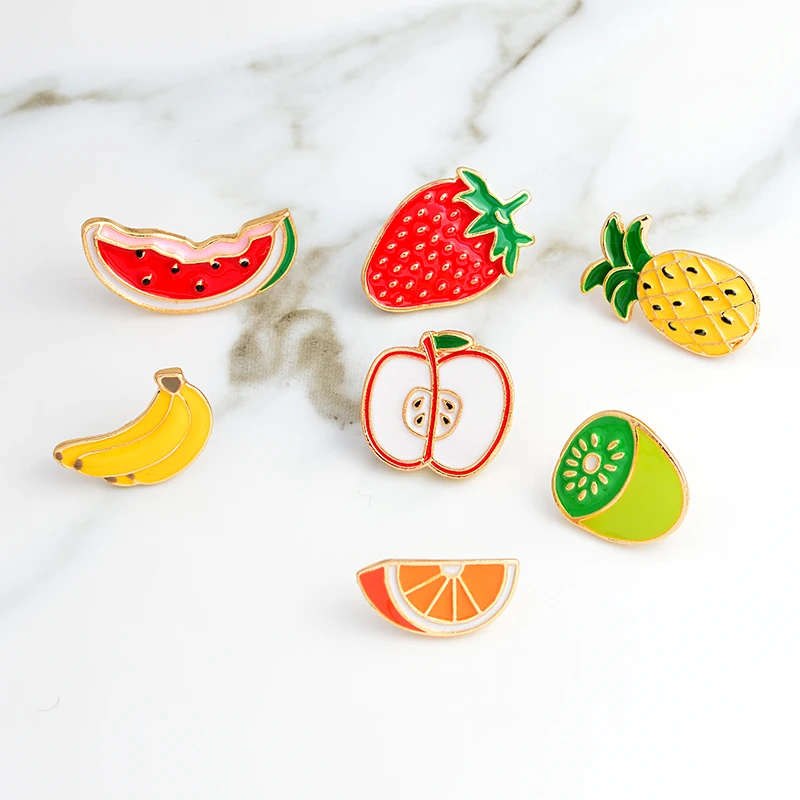 

Watermelon Kiwi Banana Pineapple Strawberry Apple Orange Brooch Shirt bag cap Jacket Pin Badge Cartoon Fruit Jewelry Gift