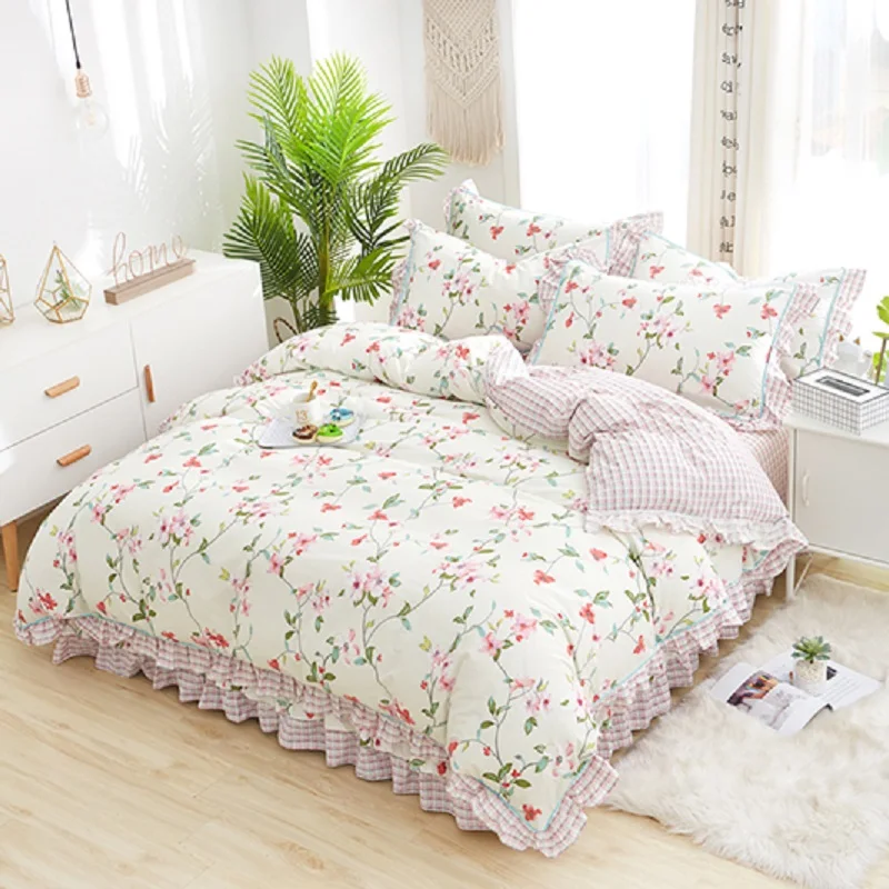 4 шт. Комплект постельного белья из натурального хлопка с оборками|Комплекты