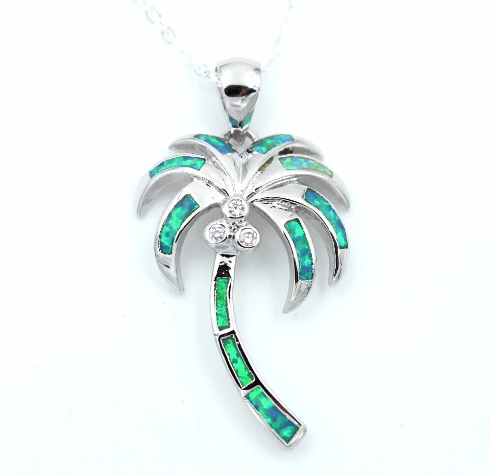 Ожерелье с подвеской в виде пальмы голубым/белым огненным опалом|necklace dress|necklace