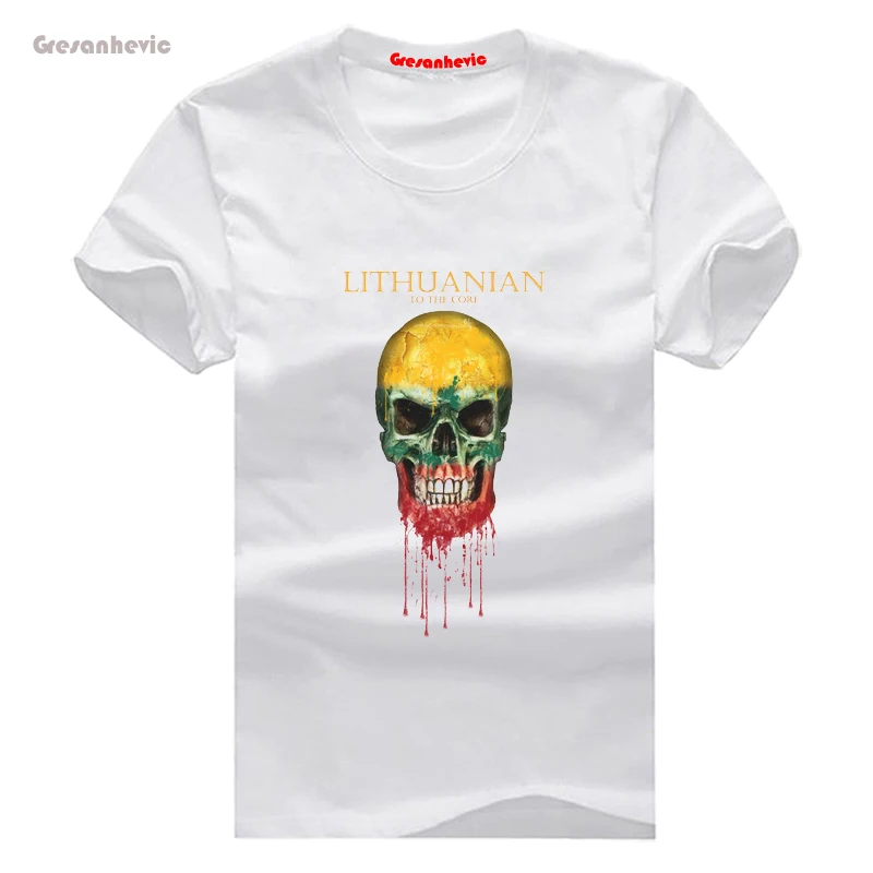 Литва череп флаг Новая мода человек футболка хлопок O Средства ухода за кожей шеи