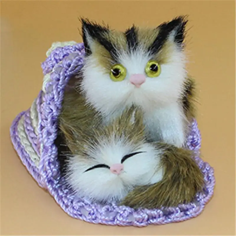 Purple Милые симуляторы животных мама кошка и котенок плюшевые куклы мягкие кошки игрушки с рамкой дети игрушки декорации и подарки на день рожденья - Цвет: Purple