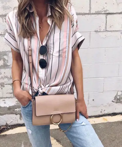 High street style Для женщин топы в полоску с коротким рукавом Свободная рубашка