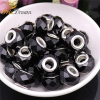 10pcs new cut faceted black color round glass beads spacer fit pandora original bracelet snake chain necklace for jewelry making