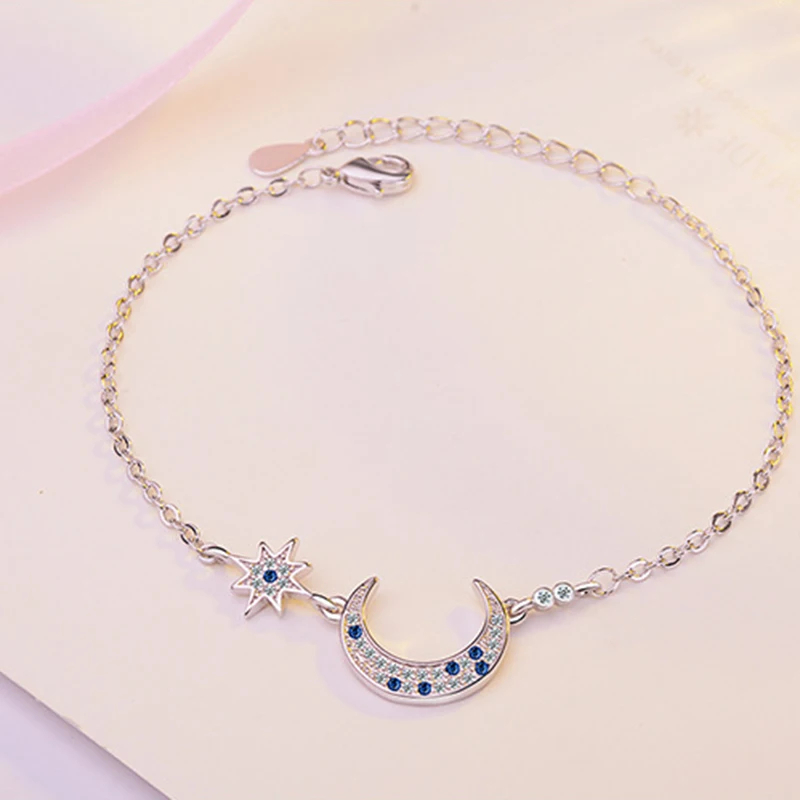 XIYANIKE 925 Sterling Sliver Crescent Moon Star Adjustable Chain Bracelets For Women Luxury Gift Fashion Armband Accessory | Украшения и