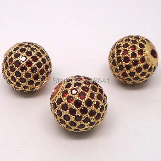 12mm Gold plated Brass Micro Pave Zircon CZ Round Ball Bead Connectors Spacer Beads For DIY Bracelet Making Charms | Украшения и