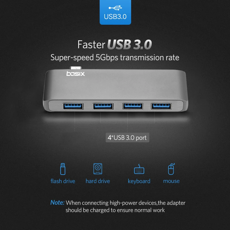 Usb-хаб Basix type c с 4 портами, Высокоскоростной USB 3,0, 5 Гбит/с, Разветвитель USB 3,1 Для MacBook Pro huawei P30/P20, usb-хаб type c