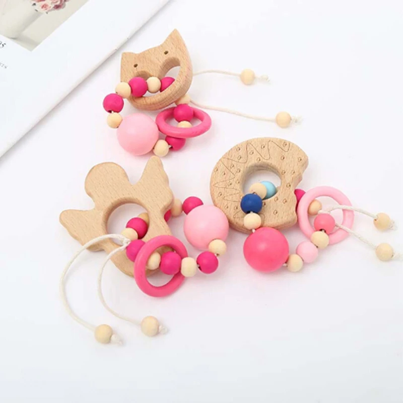 1 Pcs Teether Montessori Bracelets Baby Nursing Wooden Crochet Chew Beads Teething Wood Rattles Toys | Мать и ребенок
