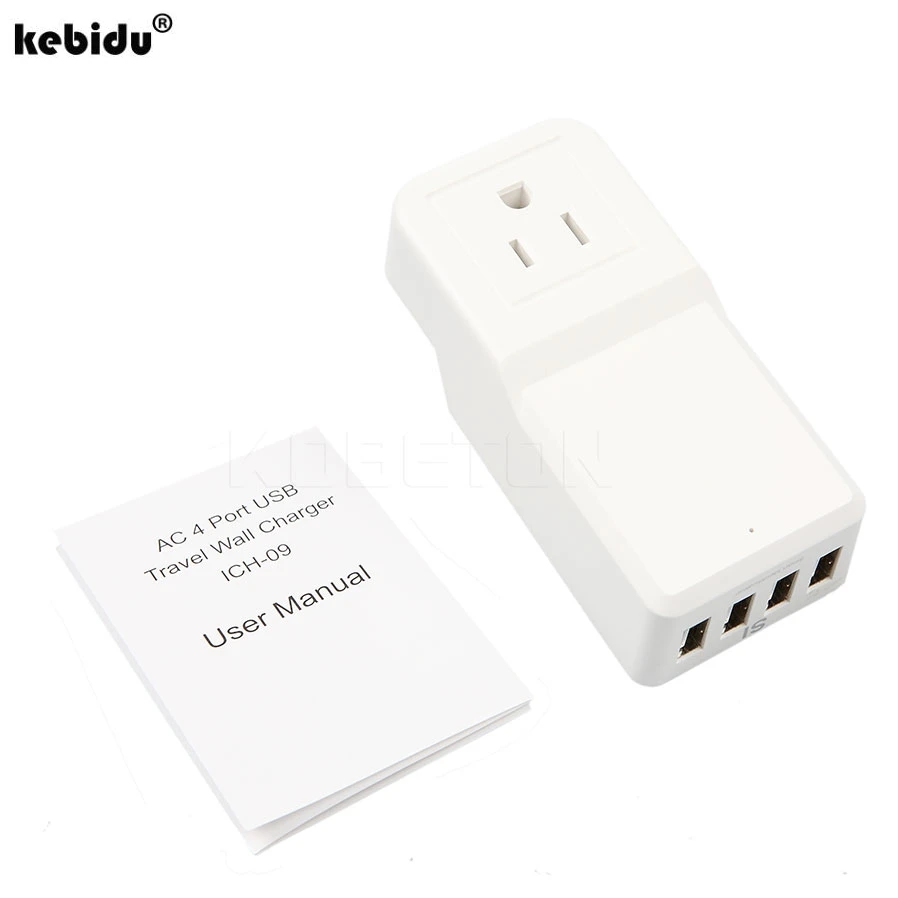 

Kebidu новейшее портативное зарядное устройство с 4 USB-портами, USB-адаптер, сетевое зарядное устройство для путешествий с американской вилкой, в...
