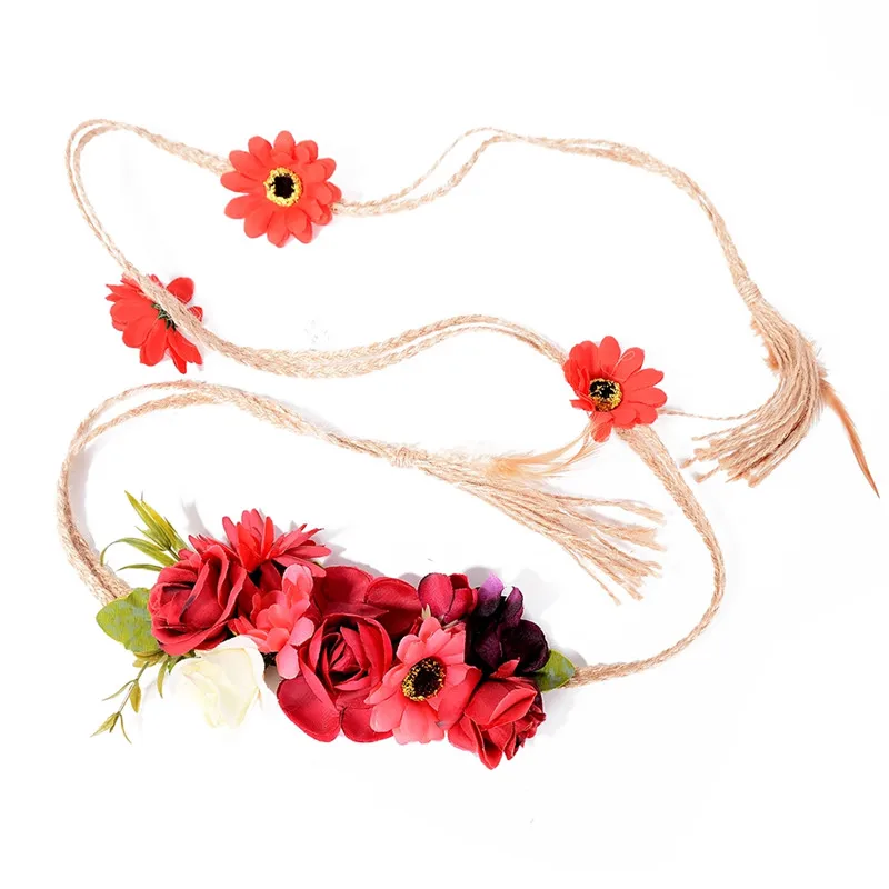 

Imixlot 6 Styles Bohemian Delicate Lily Rose Flower Rope Belt for Women Girls Beach Dress Slim Waistband Charm Decoration