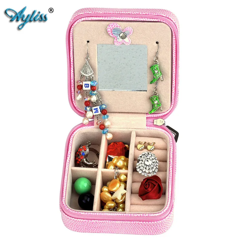 

Ayliss Mini PU кожаная шкатулка, дорожный футляр для украшений, креативный органайзер для ювелирных изделий, коробка для переноски, розовый, красн...