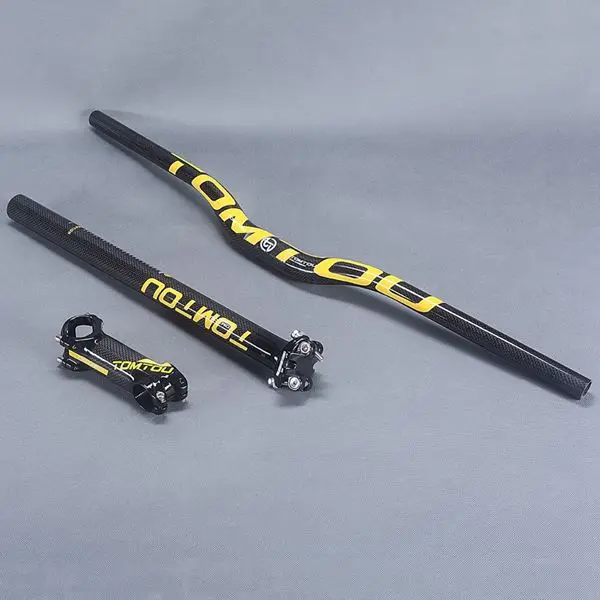 Rise Handlebar Set TomTou горный велосипед велосипедный Руль+ подседельный штырь+ стержень 3 K углеродного волокна MTB наборы для бара глянцевый желтый-TS5T37 - Цвет: Rise Handlebar Set
