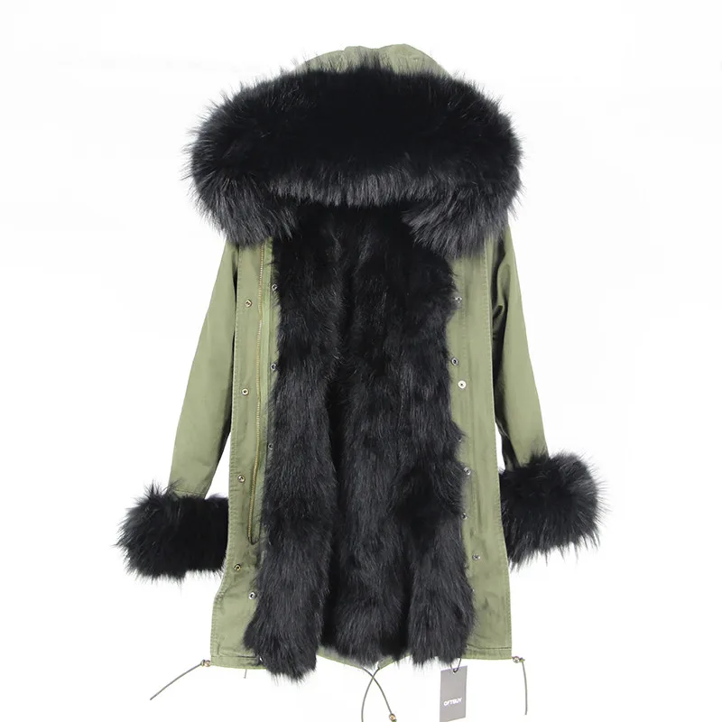 OFTBUY 2019new parkas зимняя куртка женская парка натуральный мех пальто натуральный большой енот меховой воротник Лисий меховой вкладыш - Цвет: green coat