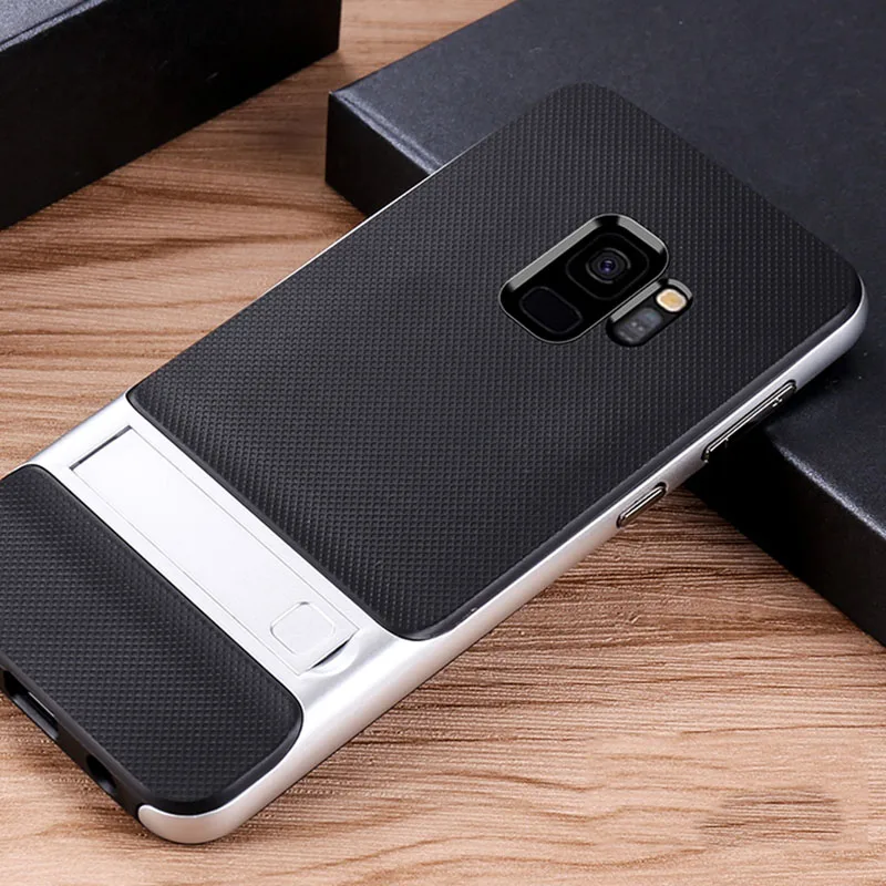 Роскошные Скрытая чехол с Умной крышкой и подставкой для samsung Galaxy S10 S8 S9 плюс Note8 Note9 Тонкий Жесткий ПК+ ТПУ чехол-держатель для крепления для samsung Note9 S9 чехлы - Цвет: Silver