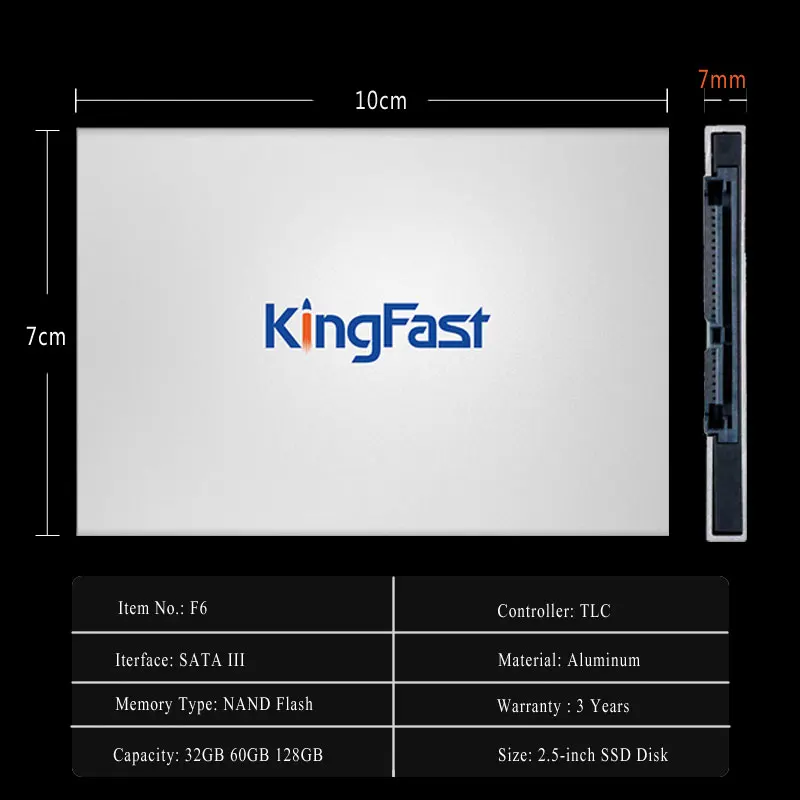 Металлический внутренний SSD F6 Kingfast 7 мм 2 5 дюйма 32 ГБ 60 Гб 128 SATAIII 6 Гбит/с