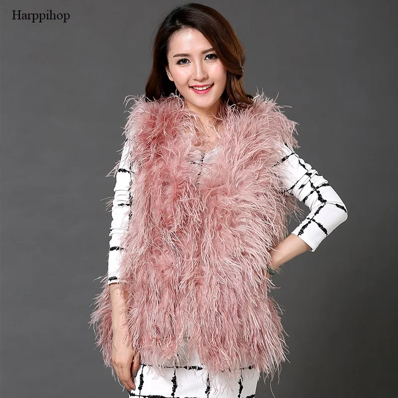 Женское пальто из страусиной шерсти элегантное австралийской овчины с перьями