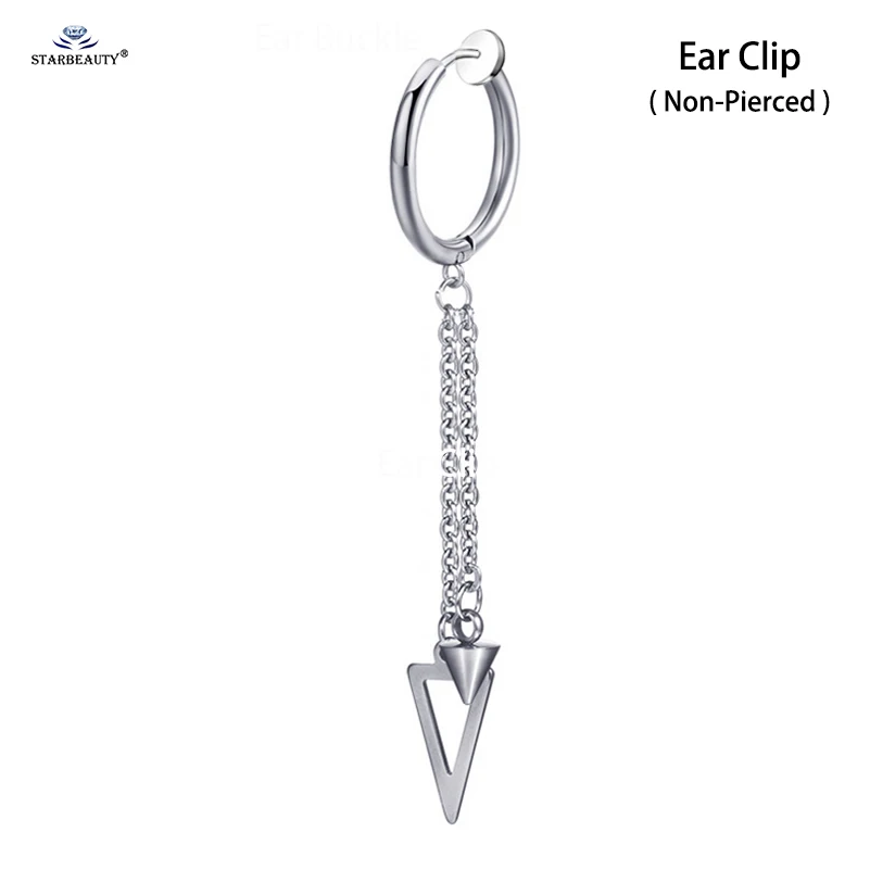 Ear Clip Starbeauty 1 шт. треугольный конус титановое кольцо для носа Спираль пирсинг для пупка пирсинг ювелирные изделия кисточкой поддельный пирсинг падение поддельные серьги - Окраска металла: Ear Clip