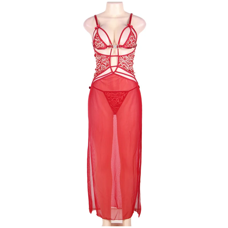 Сексуальная прозрачная кукольная ночная рубашка с цветочным кружевом и бантом