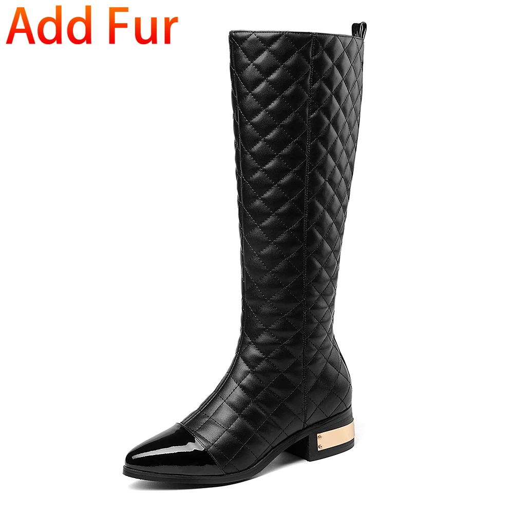 black with fur Dilalula/Лидер продаж; роскошные женские сапоги из натуральной овечьей кожи; сезон осень-зима; сапоги до середины голени для верховой езды; женская обувь; 33 45 - Цвет: black with fur