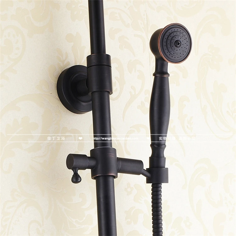 

Bathroom Black Oil Paint Solid Brass Bathtub Shower Set Wall Mounted 8" Rainfall Shower Mixer Tap Faucet 3-functions Mixer Valve