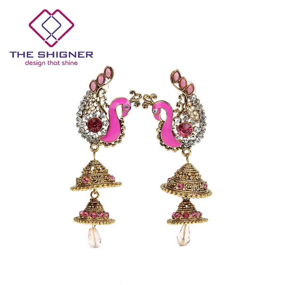 Женские индийские серьги в виде этнического павлина с жемчугом Jhumka Jhumki Meenakari