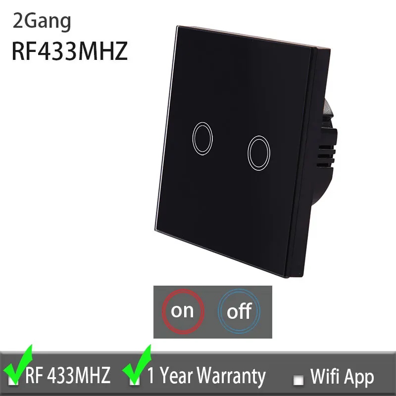 Black 2 gang Vhome светодиодный светильник сенсорный выключатель РЧ стеклянная панель умный пульт дистанционного управления Переключатель ЕС тип 220 В для умного дома светильник светодиодный сенсорный переключатель - Цвет: Black 2 gang