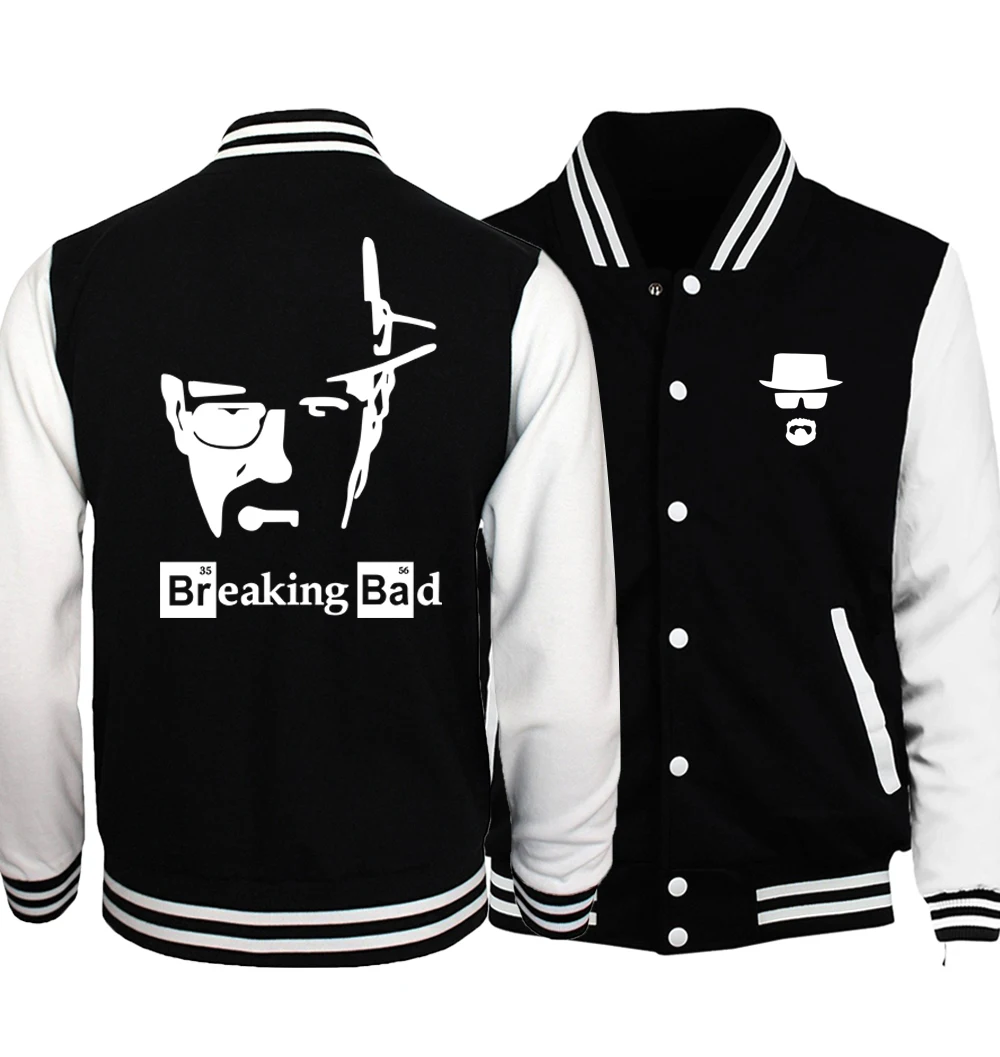 Breaking Bad Heisenberg куртка мужская Весна Осень Harajuku принт Бейсбол Джерси Черный Белый куртки мужские s размера плюс 5XL пальто - Цвет: Black