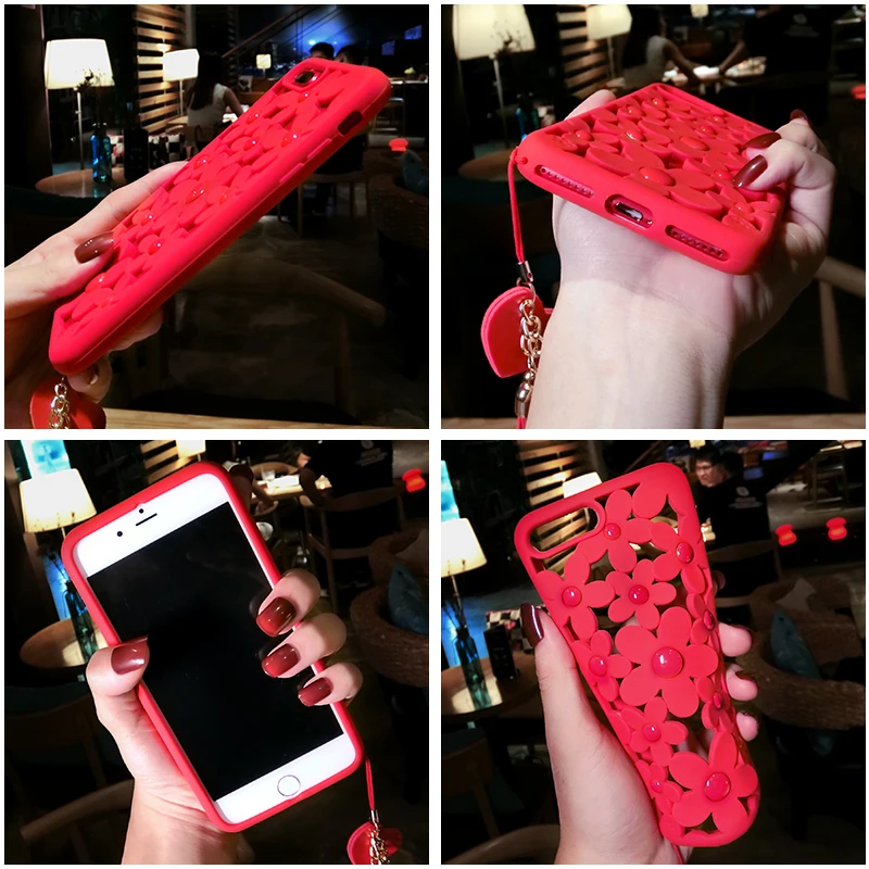 

Hollow Out Daisy Flower Silicone Case Cover With Love Tassel Hand Strap For Iphone 12 Mini 11 Pro Max XS Max XR X 8 7 6S Plus SE