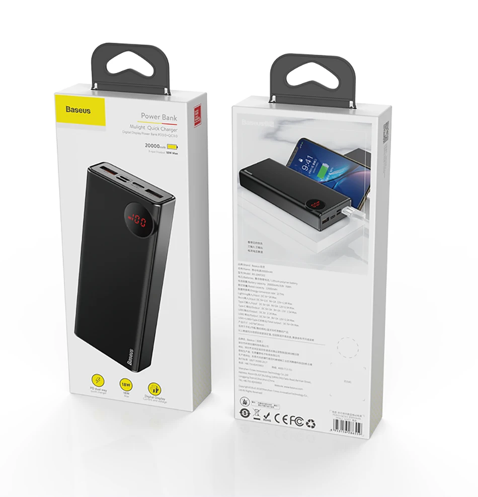 Baseus, 20000 мА/ч, зарядное устройство, быстрая зарядка, 3,0, usb type C, PD, зарядное устройство для iPhone, Xiaomi, huawei, Внешнее зарядное устройство, повербанк