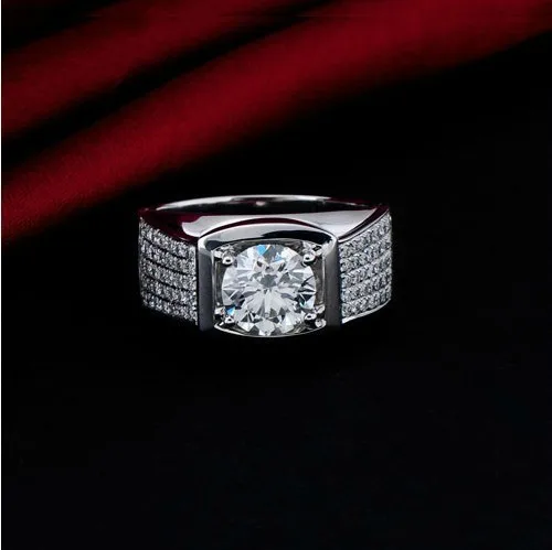 Кольцо мужское из белого золота с имитацией бриллианта 14 к|gift diamond tower|gifts for single