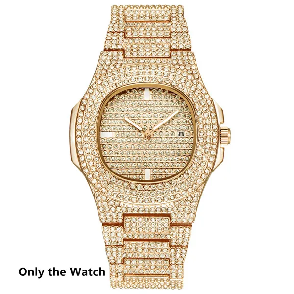Only Gold watch Золотое ожерелье+ часы+ браслет в стиле хип-хоп, кубинская цепочка в стиле «Майями», вымощенные стразы, CZ Bling Rapper для Мужчин, Ювелирные изделия - Окраска металла: Only Gold watch