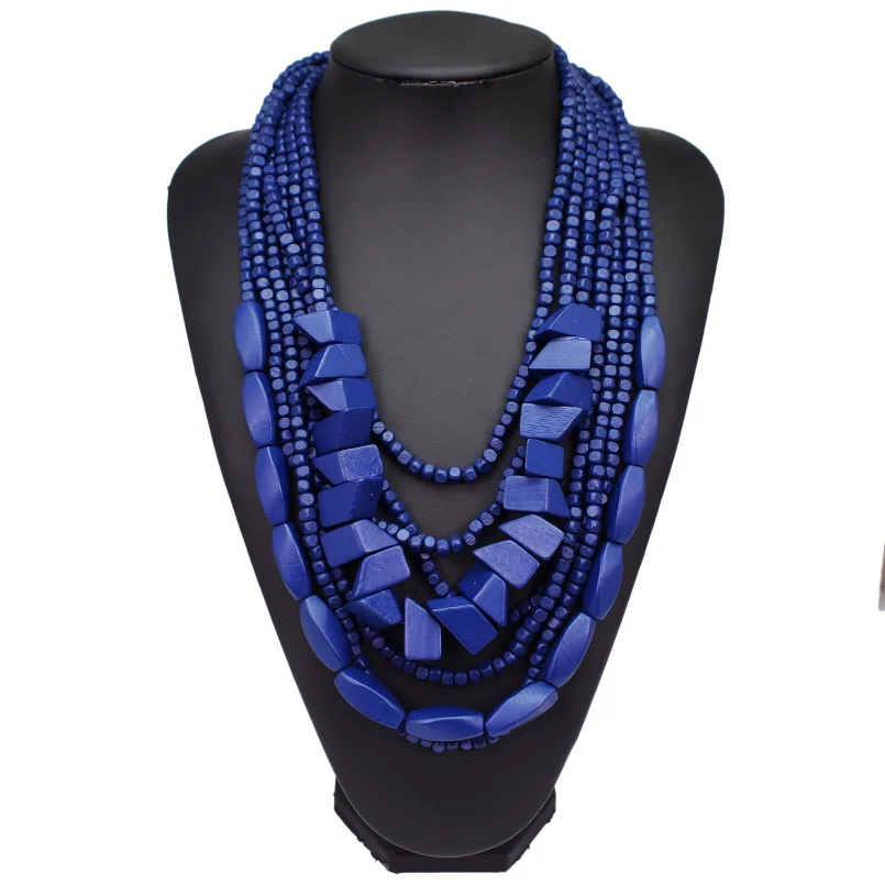 Dark blue Necklaces MANILAI богемное многослойное деревянное ожерелье-чокер с бусинами для женщин ручной работы из бисера массивное ожерелье ювелирные изделия 8 цветов - Окраска металла: Dark blue Necklaces