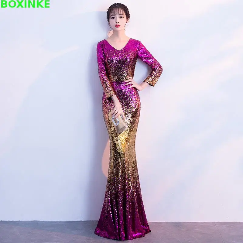 Zanzea Украина Империя размера плюс vestido de festa Платье женское благородное, элегантное и сексуальное рыбий хвост для нового банкета с блестками