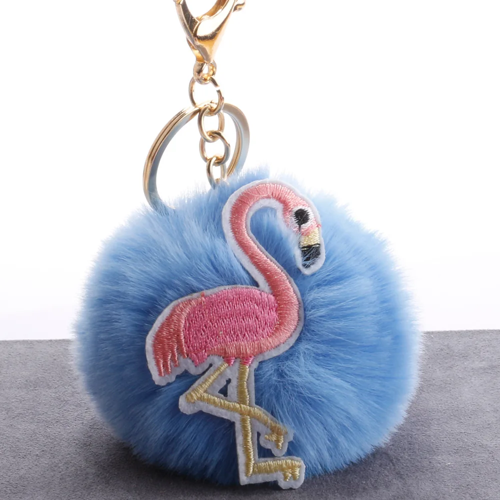 Cute Fluffy Fake Fur Pom Knitting Flamingo Key Chain Women Trinket Car Ring Keychain Jewelry Gift fluffy keychain on bag | Украшения и