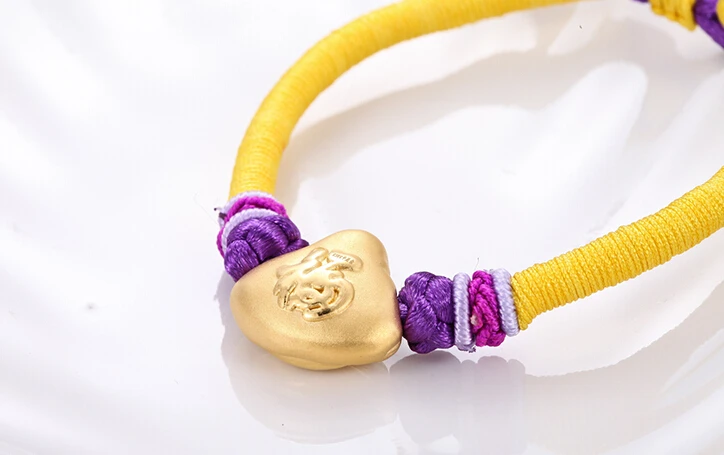 

Pure Solid 3D 24K Yellow Gold Smiling Buddha String Bracelet 1.82g