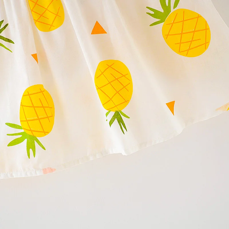lovely Infant Kid Baby Girls Dress summer sleeveless vest Clothes Fruit pineapple printing Children Princess bow Dresses cap | Детская