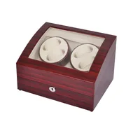 Watch Winder ,LT Wooden Automatic Rotation 4+6 Watch Winder Storage Case Display Box (Outside is rose red and inside is white)