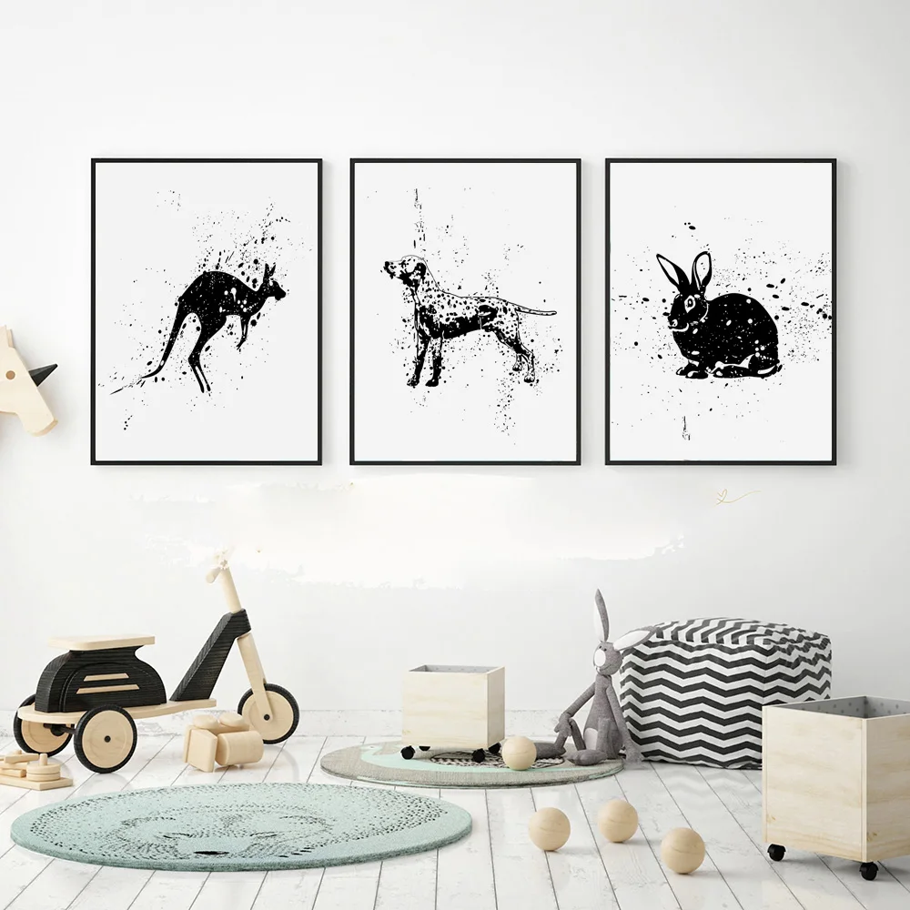 Черно белые животные Зебра панда Жираф собака скандинавские постеры и принты