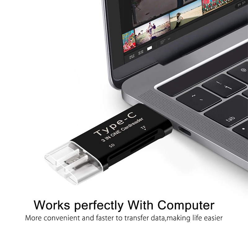Raugee Micro USB и type-C устройство для чтения карт памяти Универсальный 3 в 1 USB 2,0 SD TF карта адаптер для MacBook PC мобильный телефон