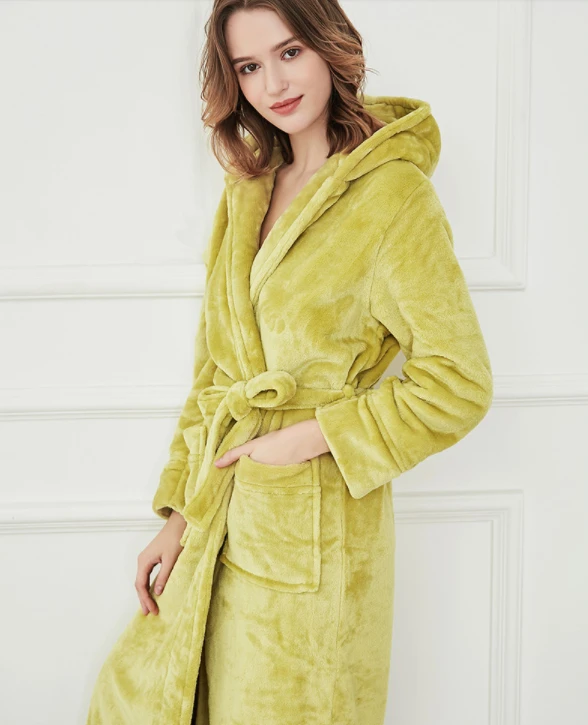 Winter Robe Female Velvet Robes Women Long Sleepwear Elegant Ankle-Length Ladies Beige Hooded ladies Bathrobe 3 color | Женская одежда