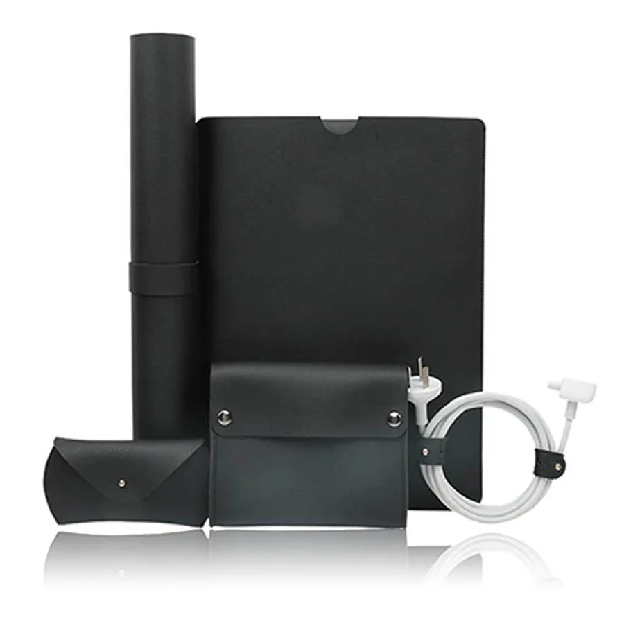Black Чехол для ноутбука 5 в 1, сумка для Macbook Air Pro retina 11 13 15 дюймов, чехол для ноутбука, Настольный коврик для мыши, зарядное устройство, сумка для хранения - Цвет: Black