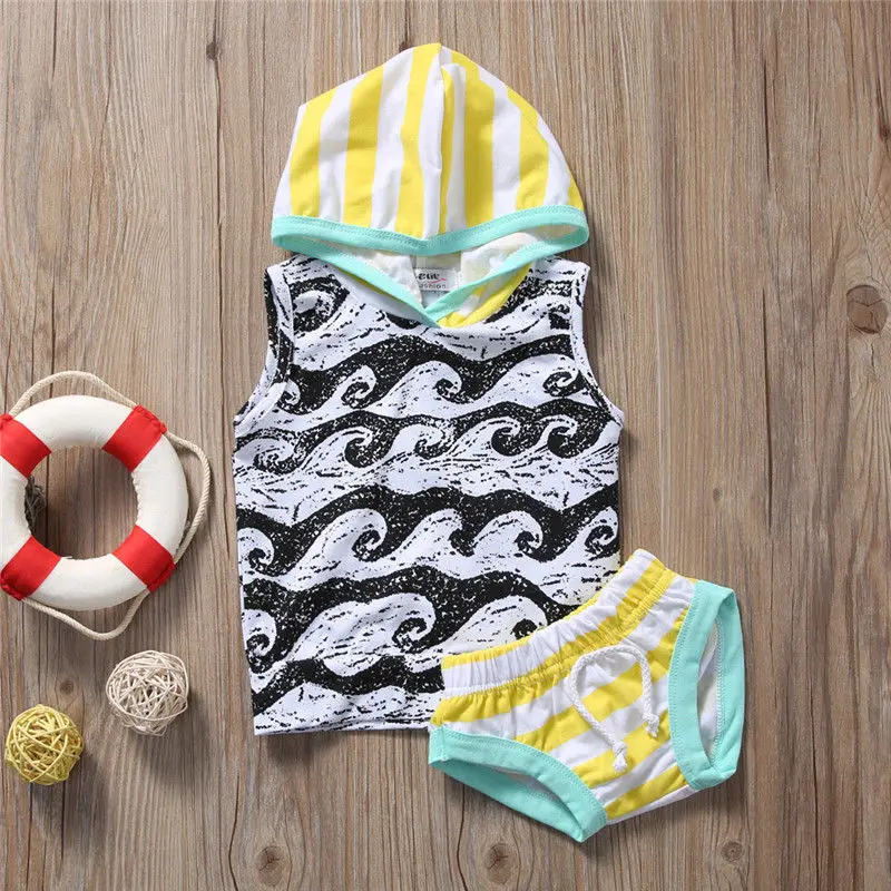 Baby Boys Tops Hooded T-Shirts Shorts Outfits Set Clothing Cotton 2PCS Newborn Boy Clothes |