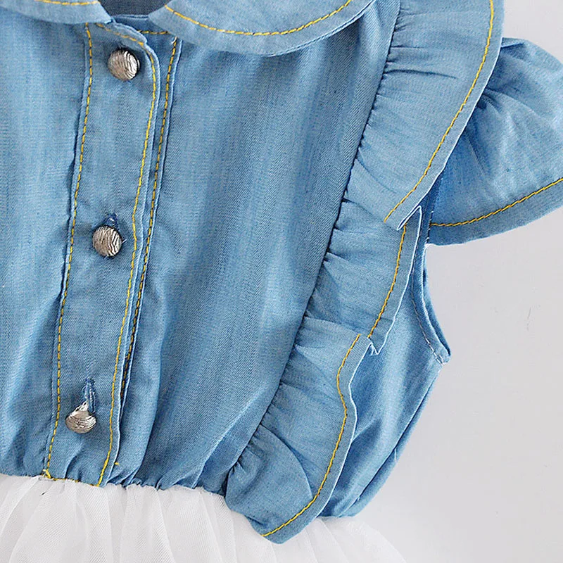 Летнее кружевное платье для девочек детское джинсовое хлопковое шифоновое пачка